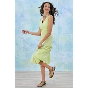 Soft Surroundings Claudia Faux Wrap Dress Lime Green Midi Ruffle Hem XS